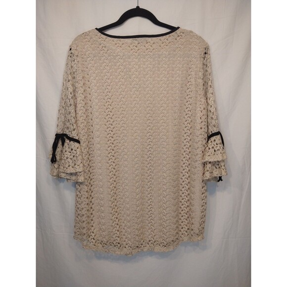 NWT Onyx Apparel Sz XL Cream Shirt Crochet Bell Sleeve Boho Cottage - Picture 9 of 10
